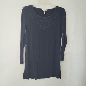 Soma Dress Womens S Black Rayon Stretch‎ Long Sleeve Mini Lace Overlay